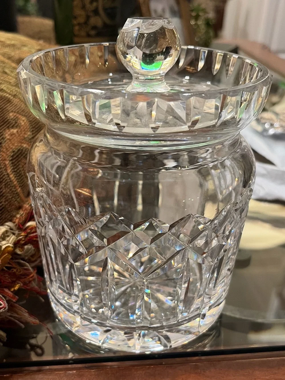 Waterford Lismore Crystal Clear Cut-Glass Covered Biscuit Jar